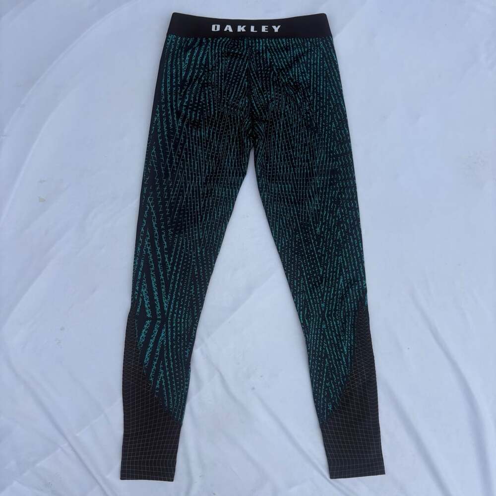 Oakley Rebel Tight Geometric Reflective Leggings Teal Black Womens Small S/P